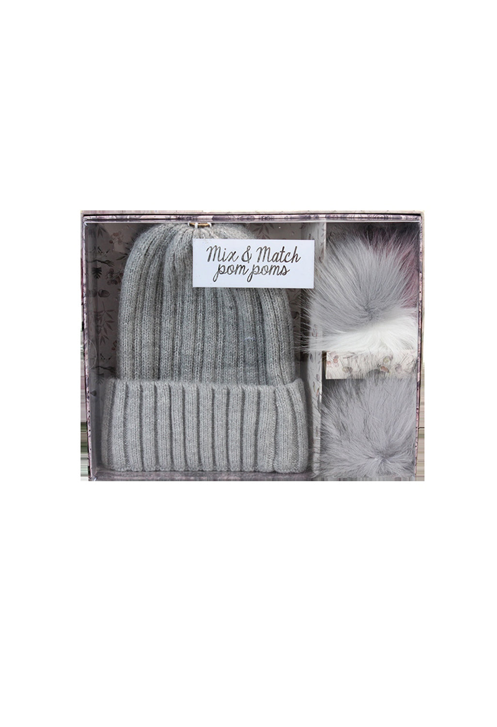 Grey Mix and Match Pom Pom Hat