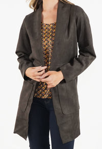 Brown Suede Effect Long Line Jacket