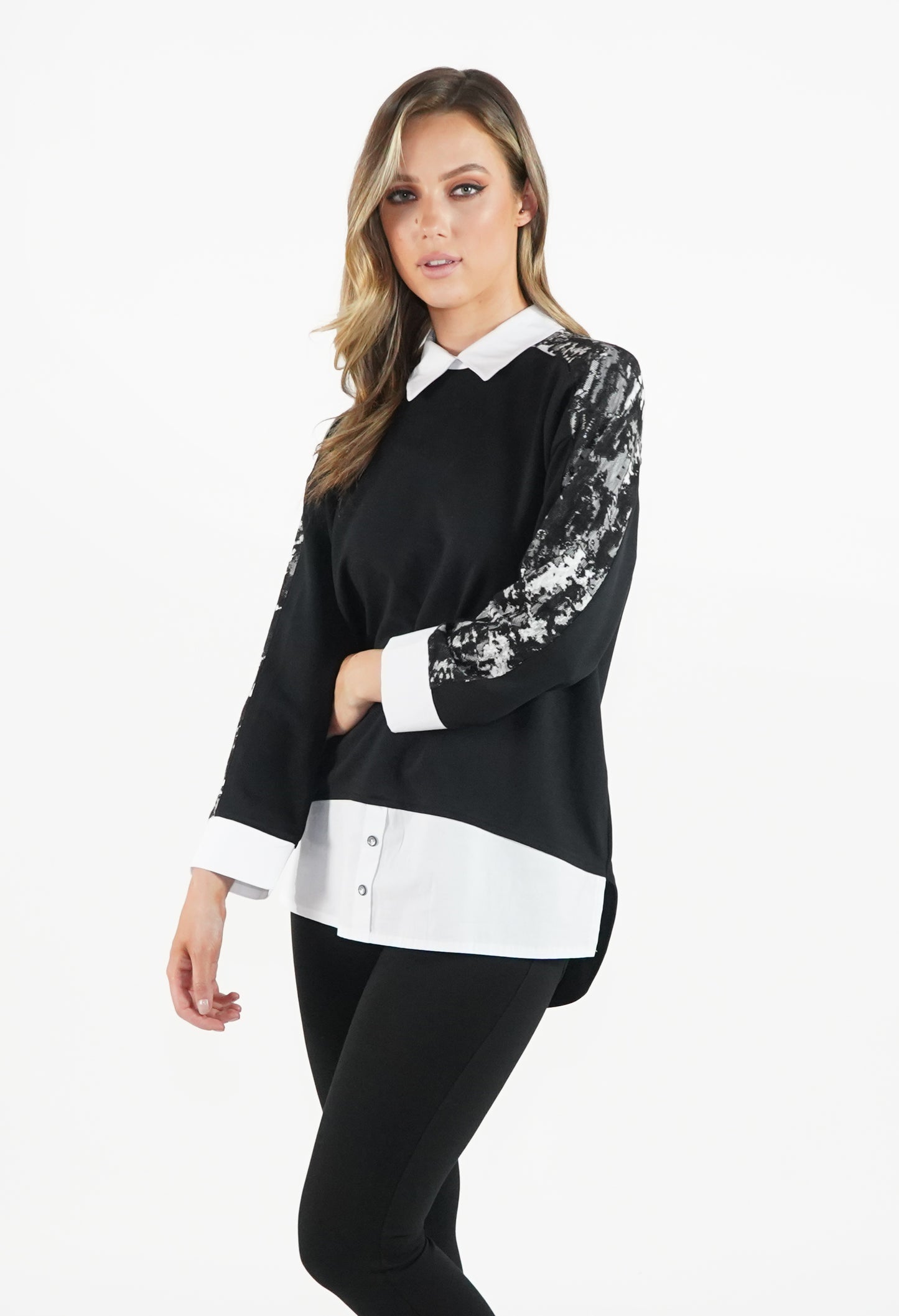 Black and White Oversized 2 in 1 Top