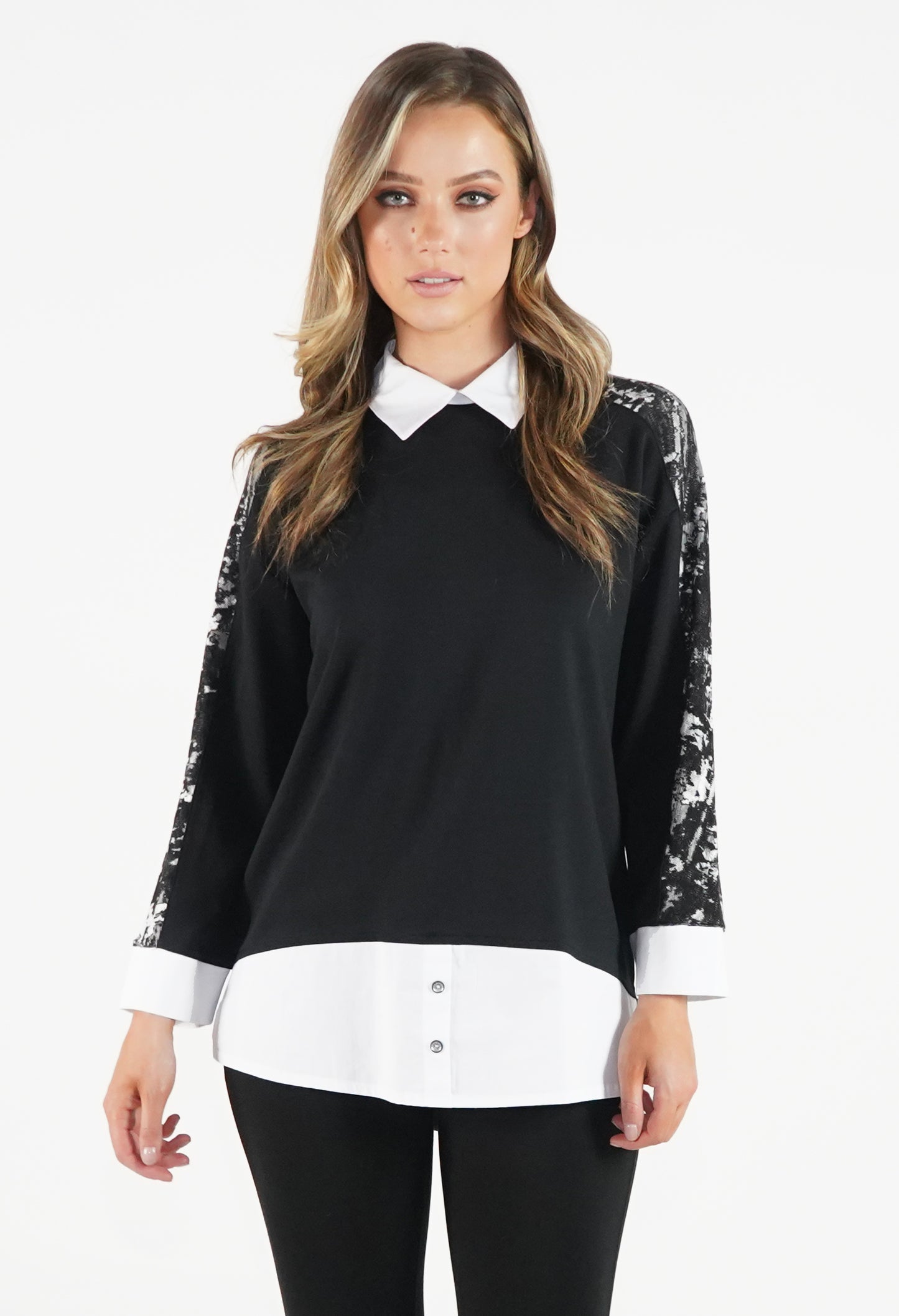 Black and White Oversized 2 in 1 Top