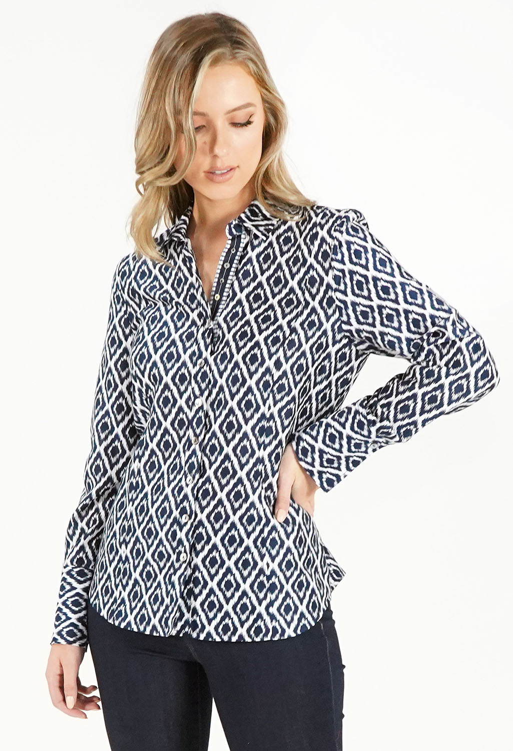 Blue Diamond Print Blouse