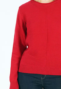 Dark Red Round Neck Knit Jumper