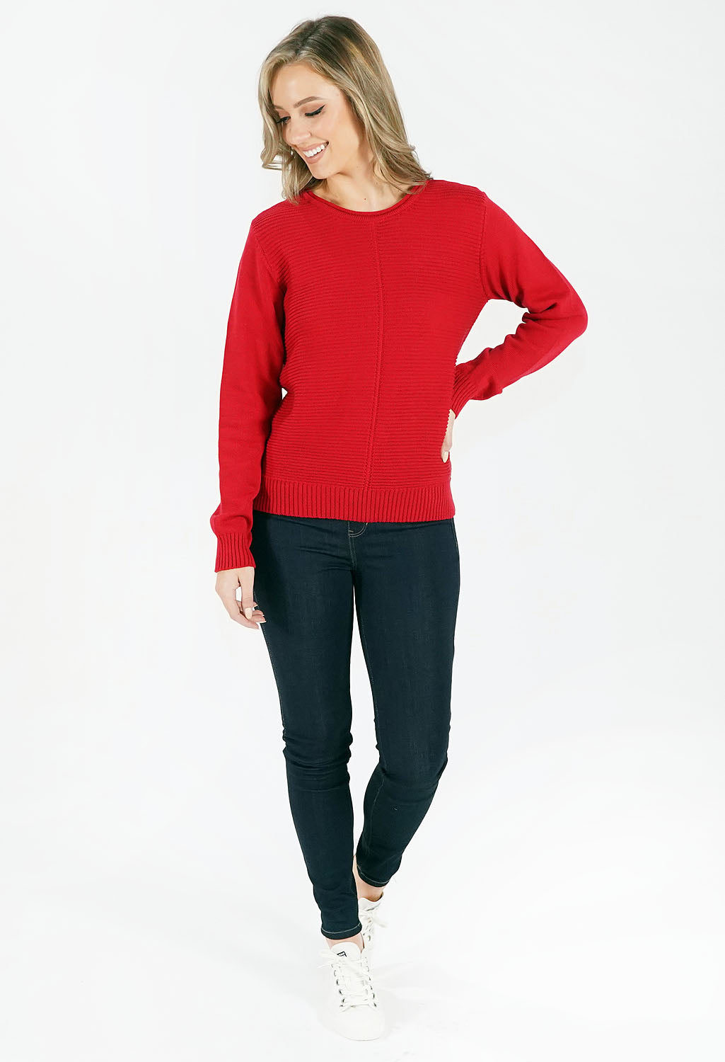 Dark Red Round Neck Knit Jumper