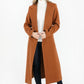 Cognac Wool Mix Longline Coat with Tie Waist