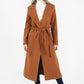 Cognac Wool Mix Longline Coat with Tie Waist