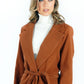 Cognac Wool Mix Longline Coat with Tie Waist