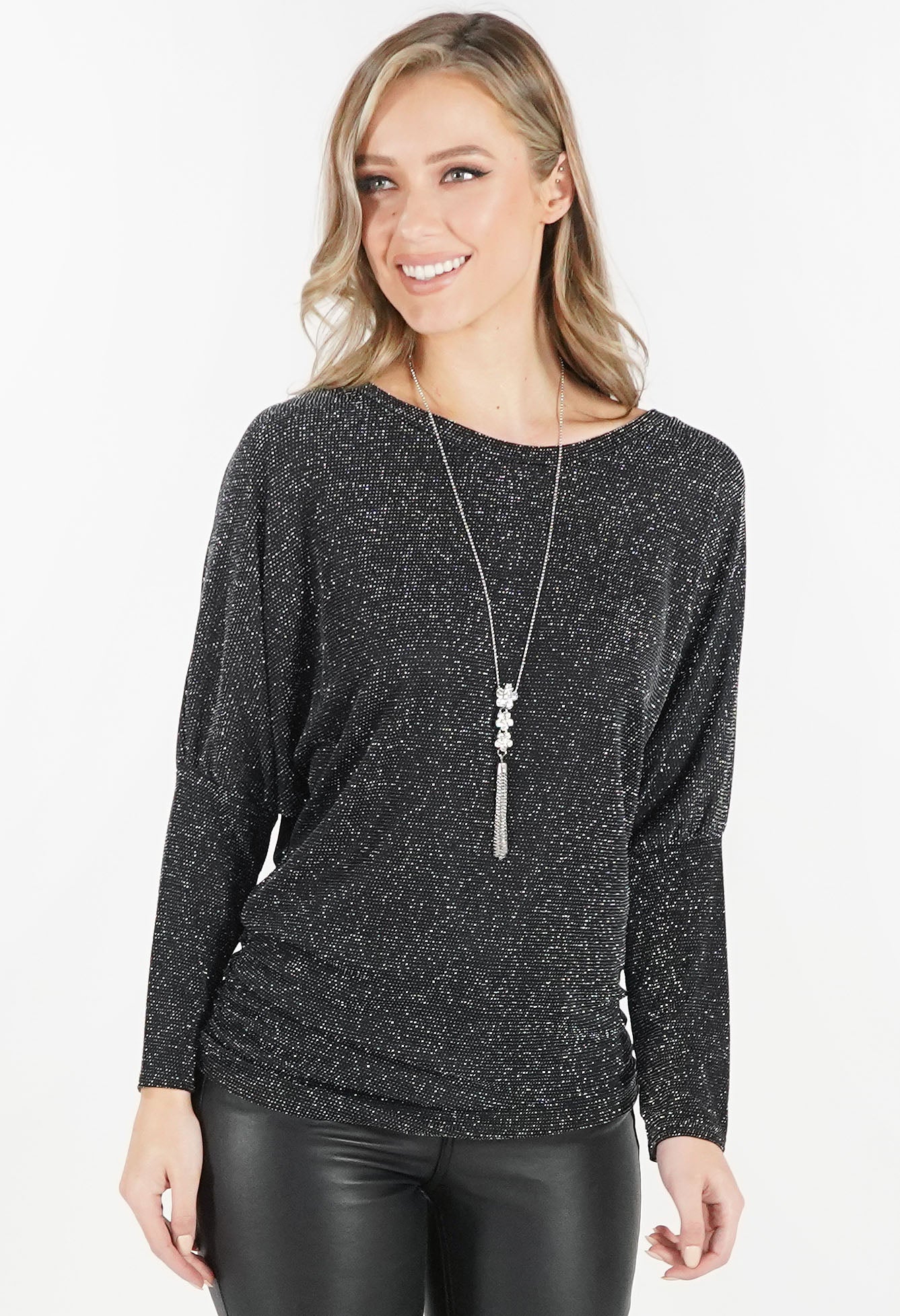 Silver and Black Metallic Top with Necklace