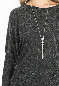 Silver and Black Metallic Top with Necklace