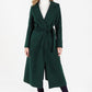 Green Wool Mix Longline Coat with Tie Waist