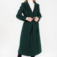 Green Wool Mix Longline Coat with Tie Waist