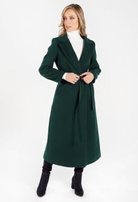 Green Wool Mix Longline Coat with Tie Waist