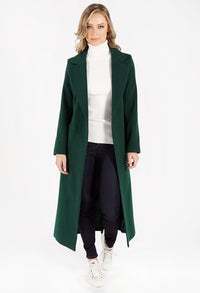 Green Wool Mix Longline Coat with Tie Waist