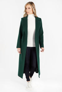 Green Wool Mix Longline Coat with Tie Waist