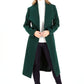 Green Waterfall Front Longline Coat with Tie Waist