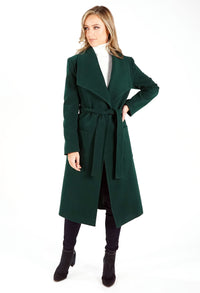 Green Waterfall Front Longline Coat with Tie Waist