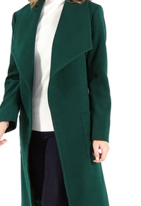 Green Waterfall Front Longline Coat with Tie Waist