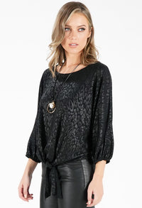 Black Animal Print Bat Wing Top