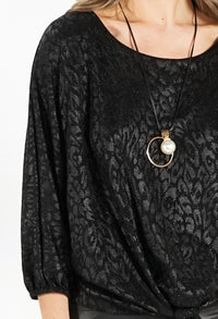 Black Animal Print Bat Wing Top