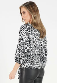 Silver and Black Animal Print Bat Wing Top