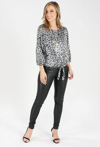 Silver and Black Animal Print Bat Wing Top