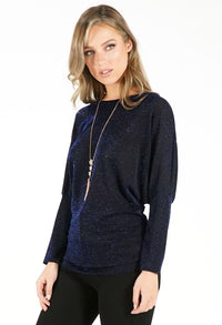 Blue and Black Metallic Top with Necklace