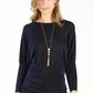 Blue and Black Metallic Top with Necklace