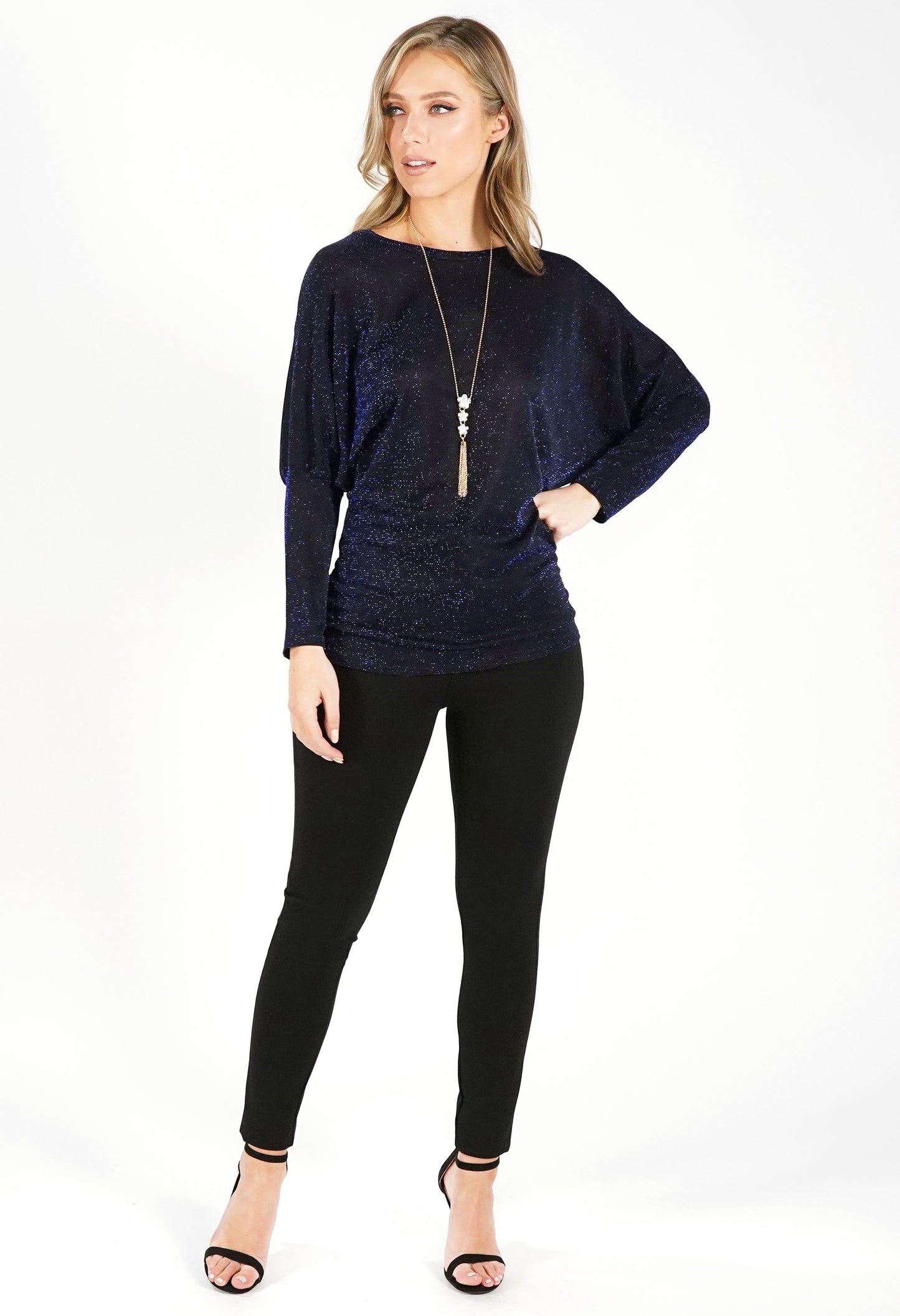 Blue and Black Metallic Top with Necklace