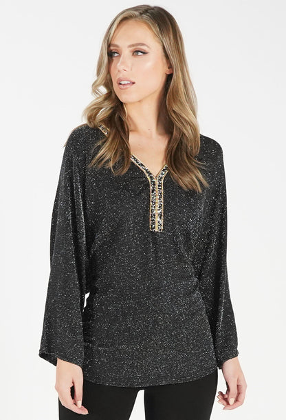 Black Metallic Embellished Top