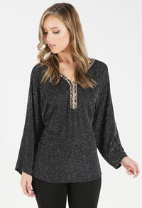 Black Metallic Embellished Top