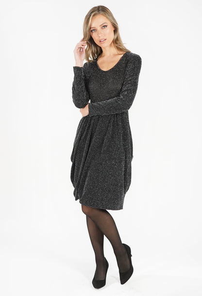 Black Round Neck Sparkly Dress