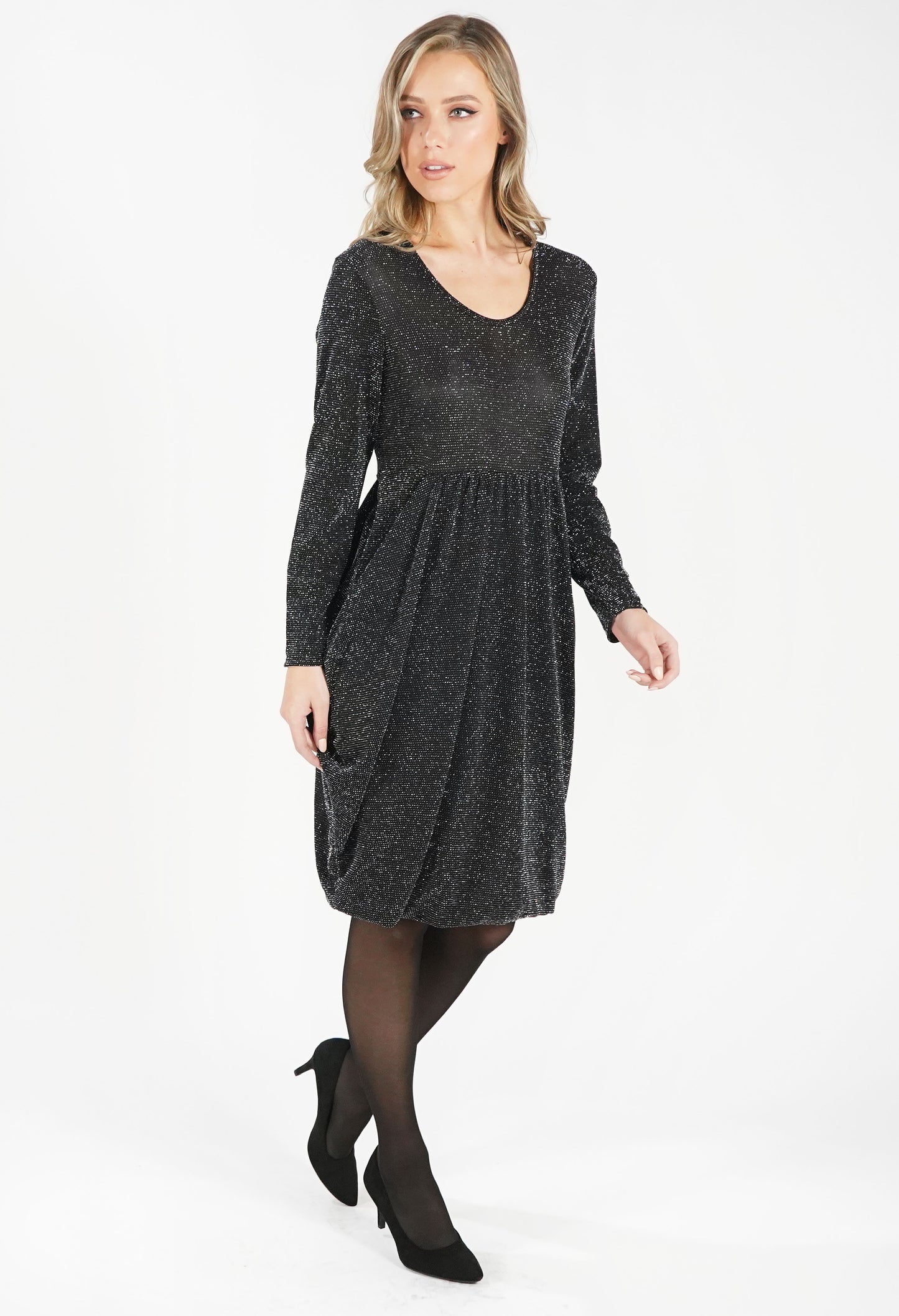 Black Round Neck Sparkly Dress