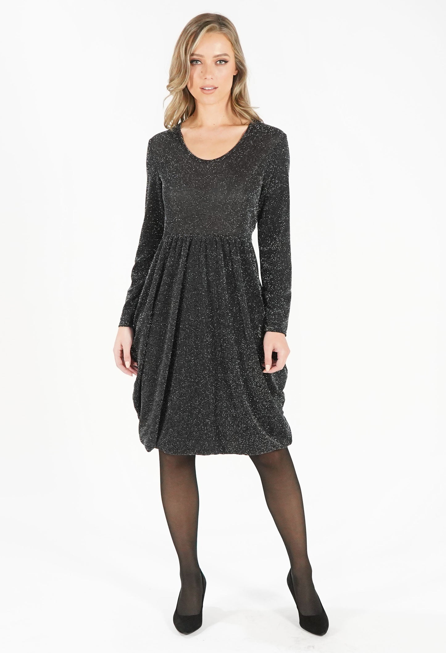 Black Round Neck Sparkly Dress