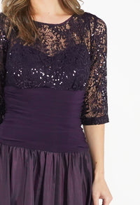 Plum Drop Waist Dress with Lace Top