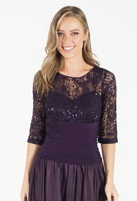 Plum Drop Waist Dress with Lace Top