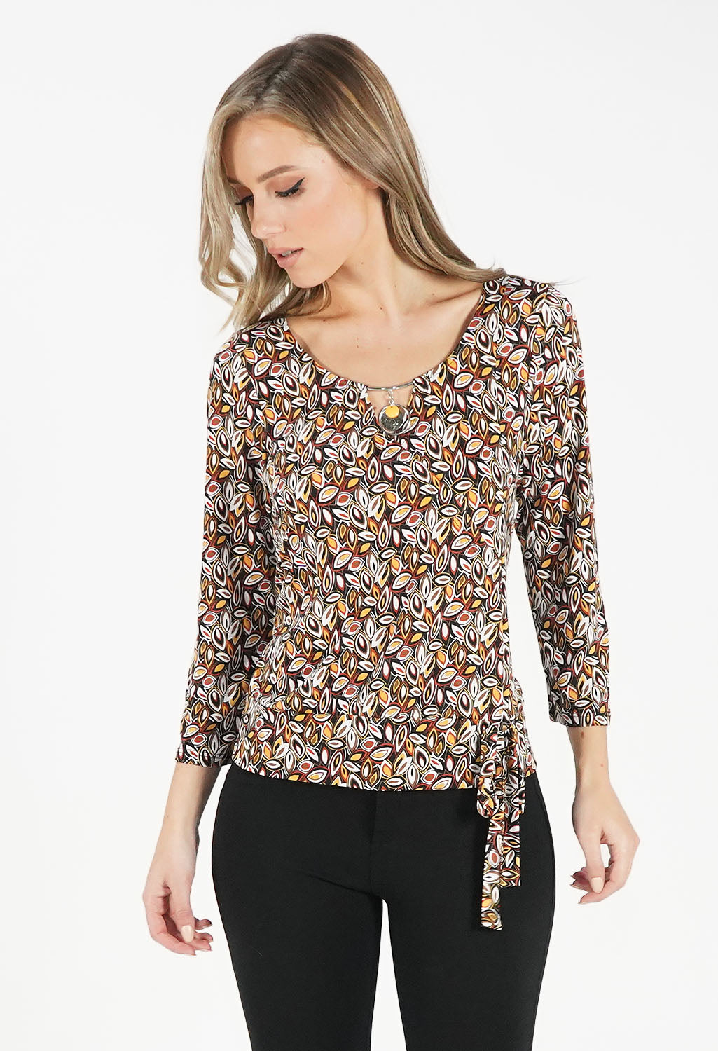 Black and Mustard Print Top