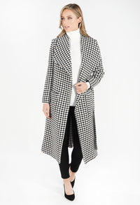 Houndstooth Waterfall Front Coat with Tie Waist