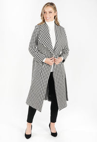 Houndstooth Waterfall Front Coat with Tie Waist