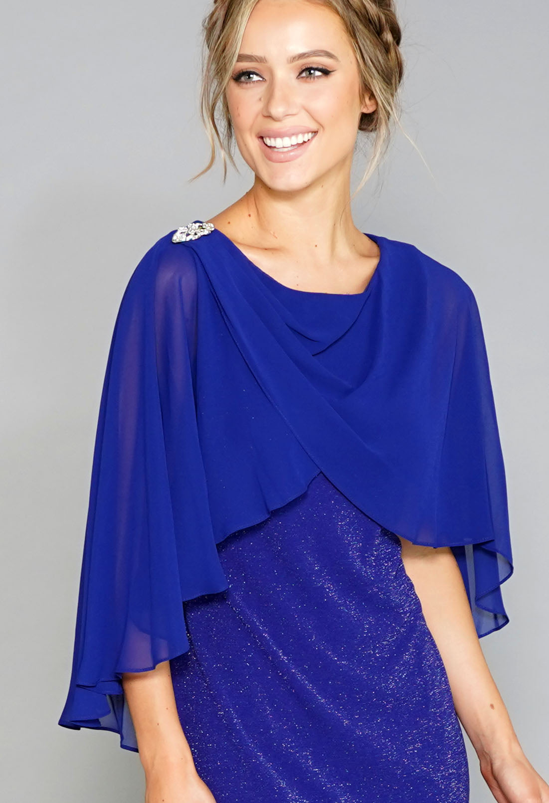 The Trend Room Glitter Dress with Chiffon Cape | Pamela Scott