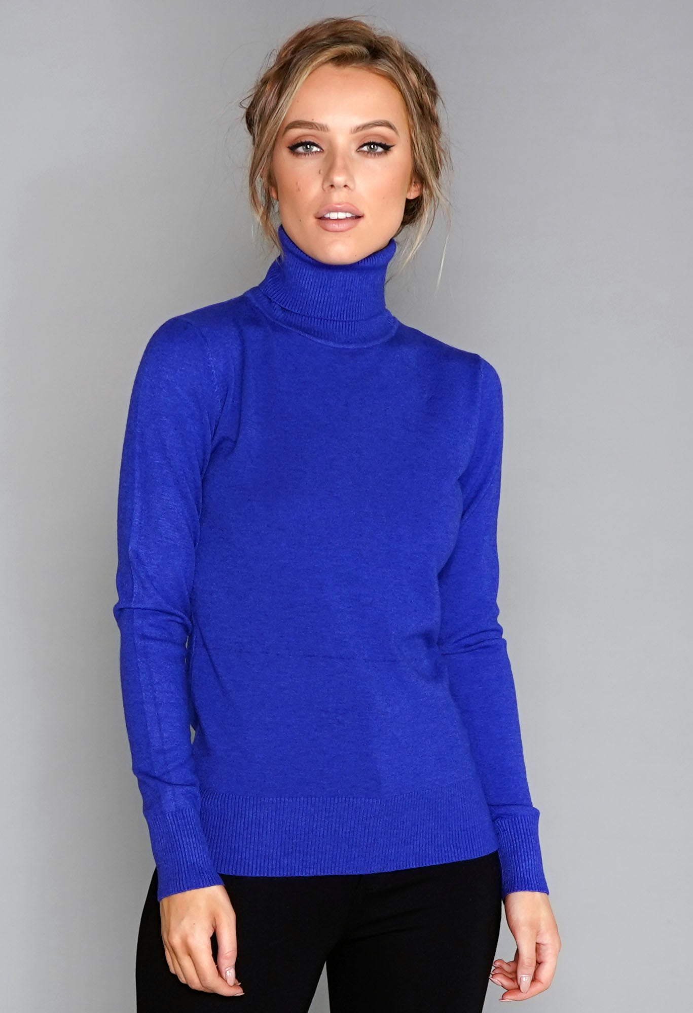 Royal Blue Cashmere Mix Polo Neck