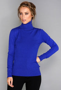 Royal Blue Cashmere Mix Polo Neck