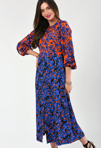 Floral Print Puff Sleeve Midi Dress