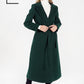 Green Wool Mix Longline Coat with Tie Waist