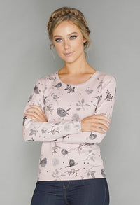 Pink Bird Print Pullover with Diamonte Detail