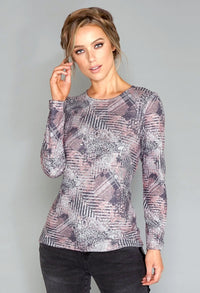 Abstract Print Pullover with Diamonte Detail