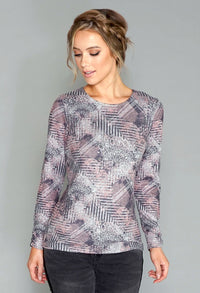 Abstract Print Pullover with Diamonte Detail