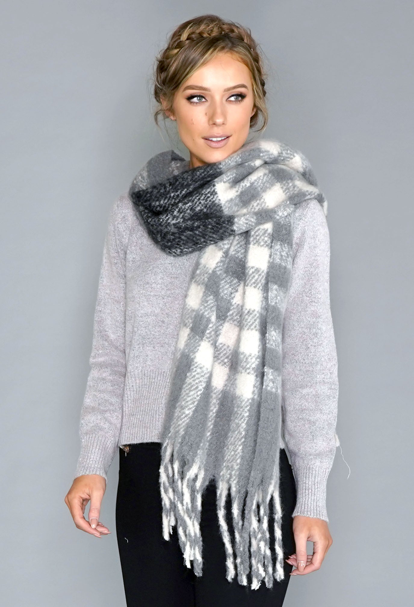 Grey Check Cosy Scarf