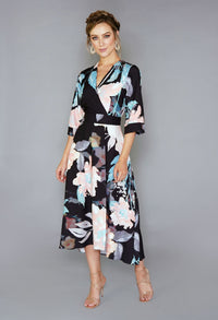 DUCK EGG FLORAL HIGH-LOW WRAP DRESS