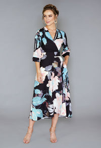 DUCK EGG FLORAL HIGH-LOW WRAP DRESS