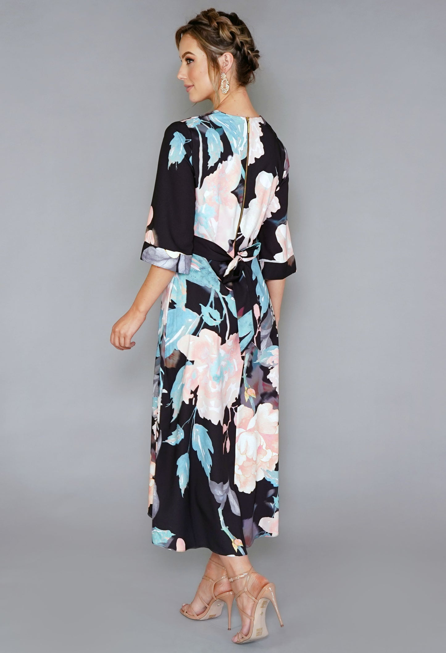 DUCK EGG FLORAL HIGH-LOW WRAP DRESS