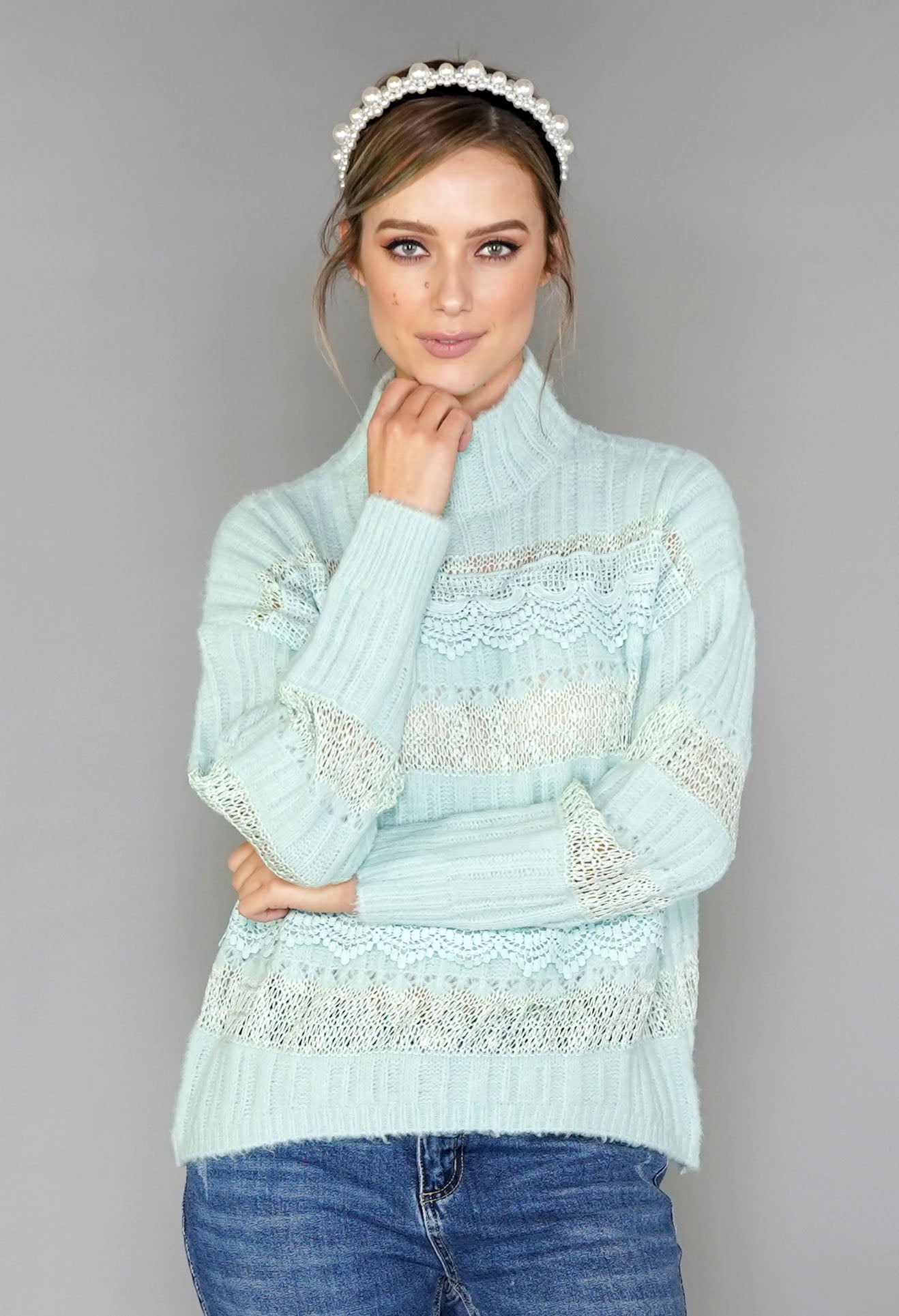 Mint Green Embroidery Pattern Knit